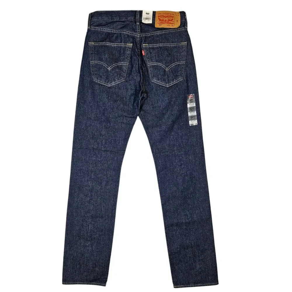 Levis 501 Mens 29x32 Straight Button Fly Blue Denim Jeans‎ Stretch Rinsed Indigo